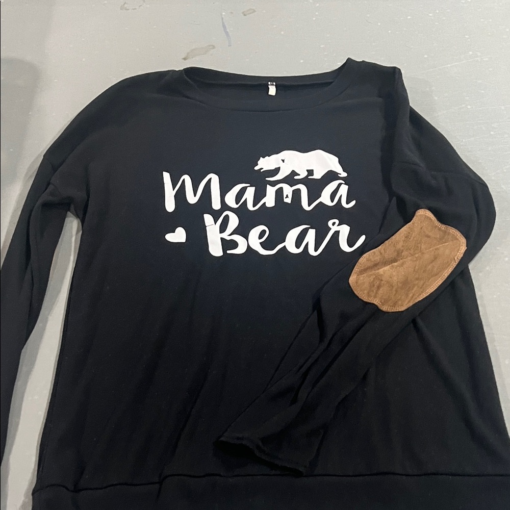 Black 'Mama Bear' Sweatshirt with Brown Elbow Patch